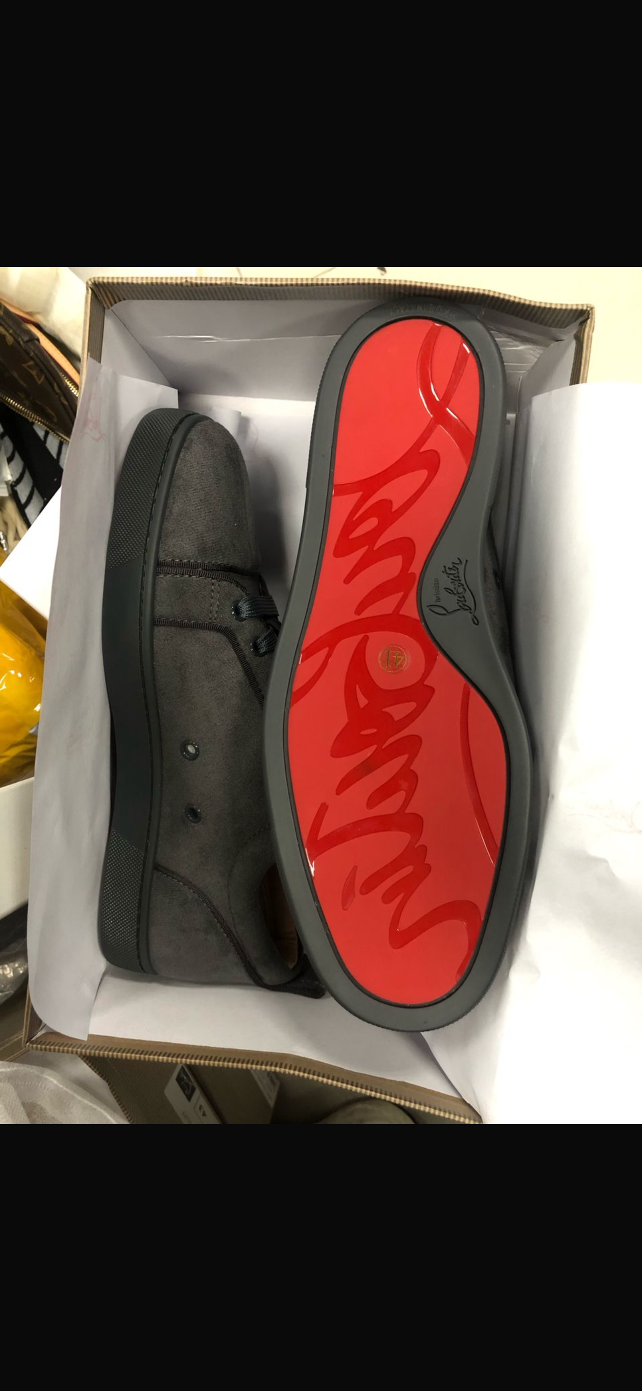Red soles grey